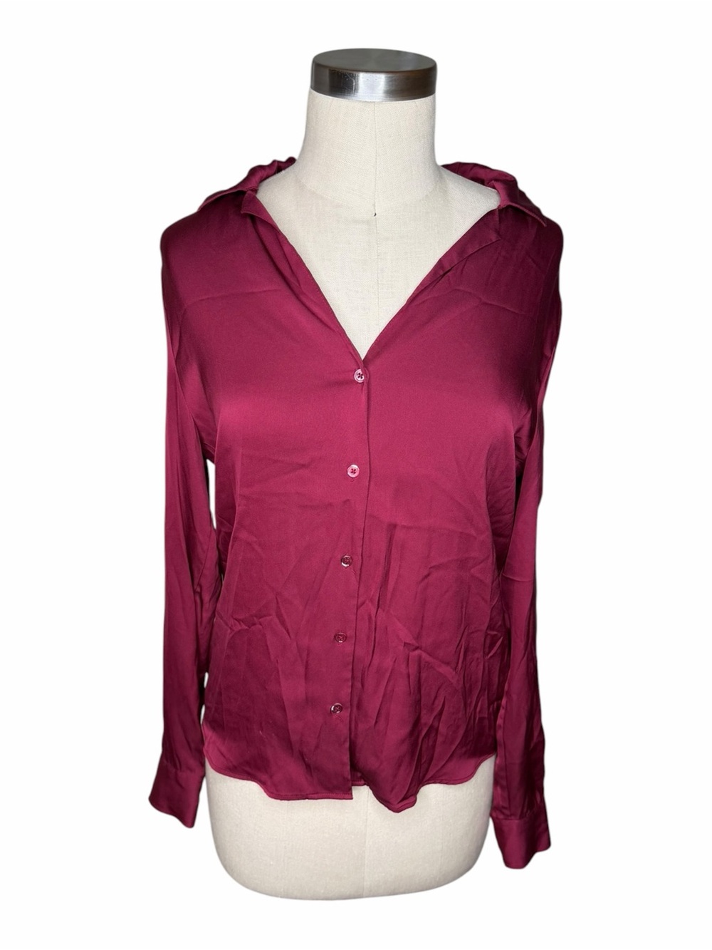 QUINCE Red Long-Sleeve Button-Down Blouse Wine Silk Blend Women's Size Small - Picture 1 of 5